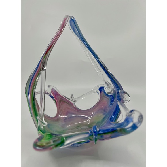 VNTG Murano Multi-Color Pastel Swirl Hand-Blown Art Glass Basket Bowl Easter - Picture 4 of 10